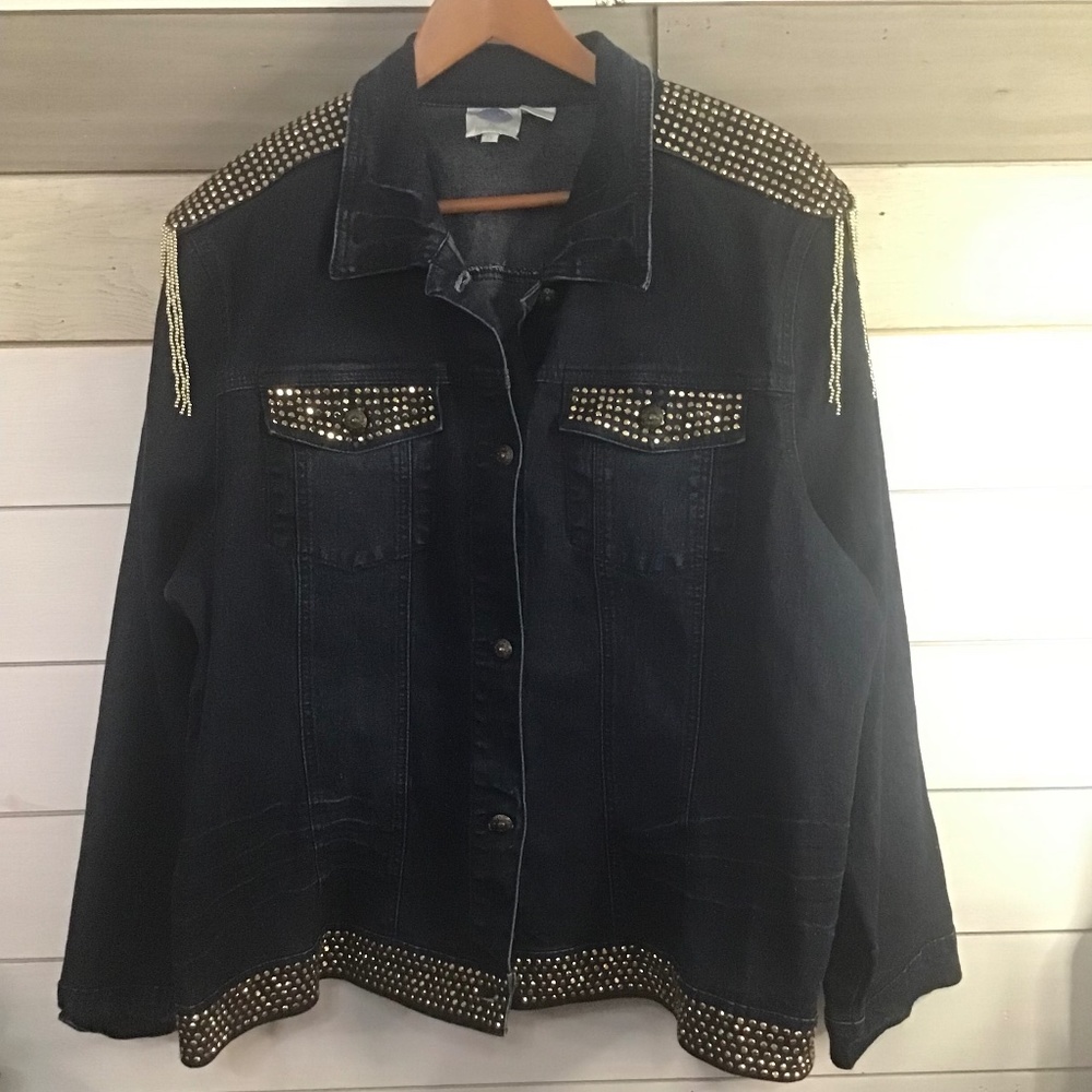 Womens DG2 by Diane Gilman Blinged Out Denim Jacket Size XXXL